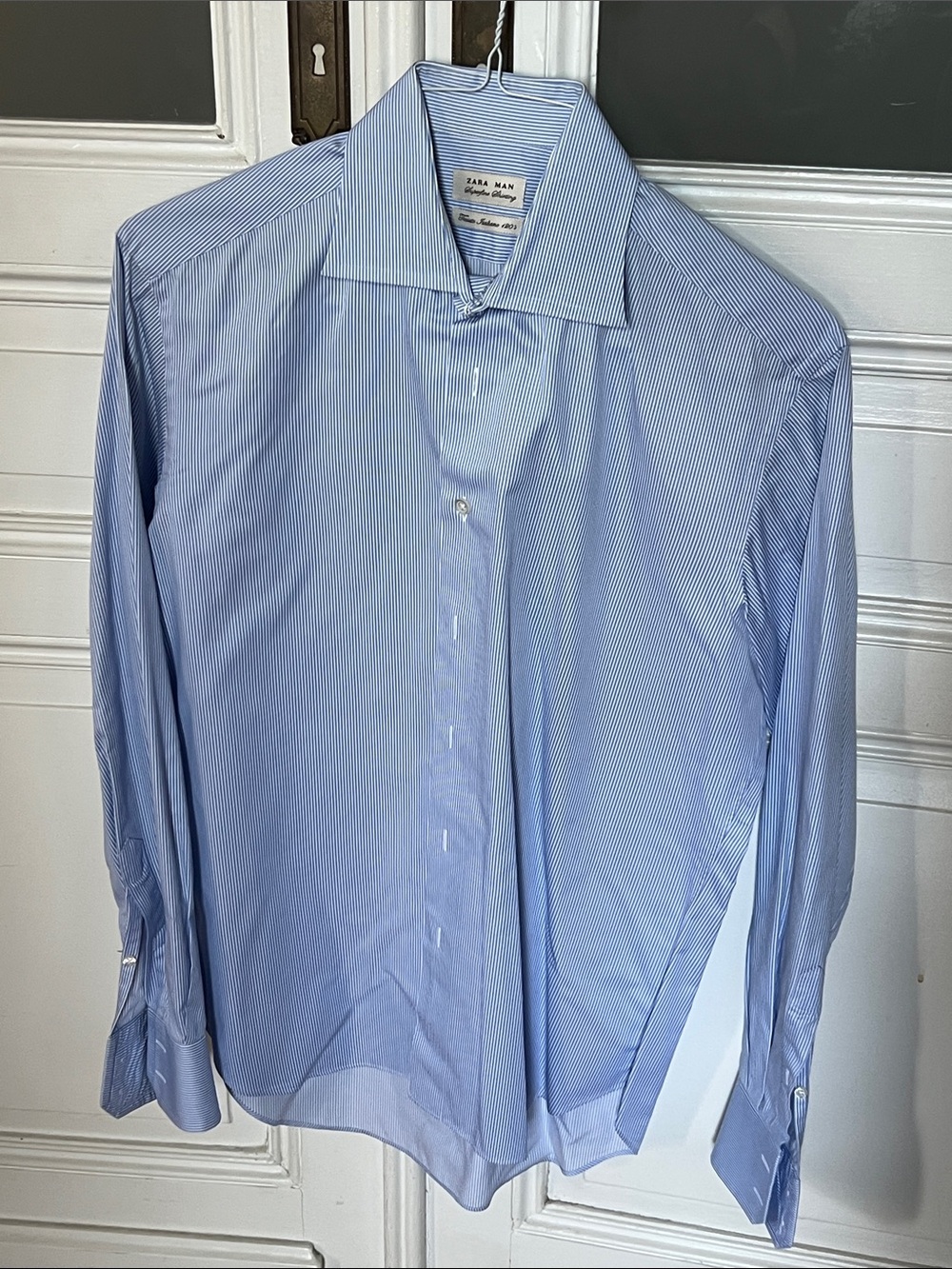 Zara Light Blue Micro-Stripe Superfine Men's Dress Shirt